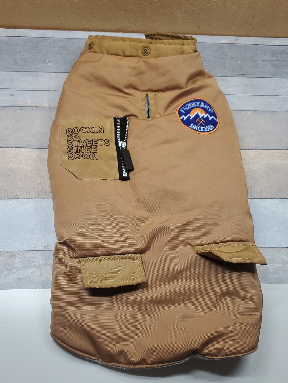 FUSSYARD Adjustable Tan Dog Jacket Size 5